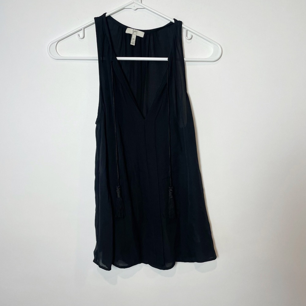 Joie Womens Sleeveless Airlan Silk Tank Tunic Top Black XS Tie Tasseled Neck